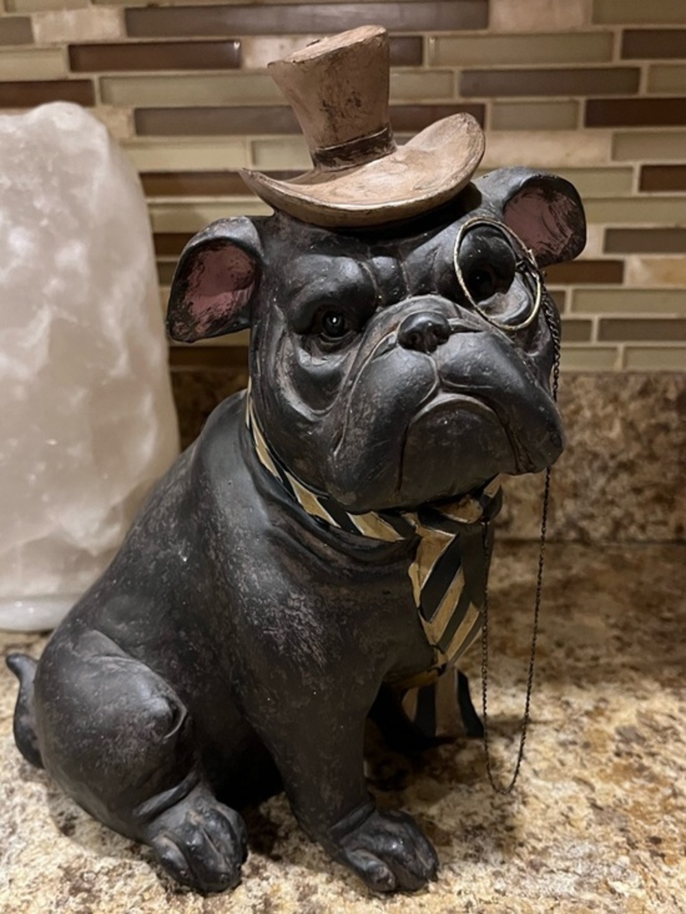 Decorative Bulldog Figurine with Top Hat and Monocle
